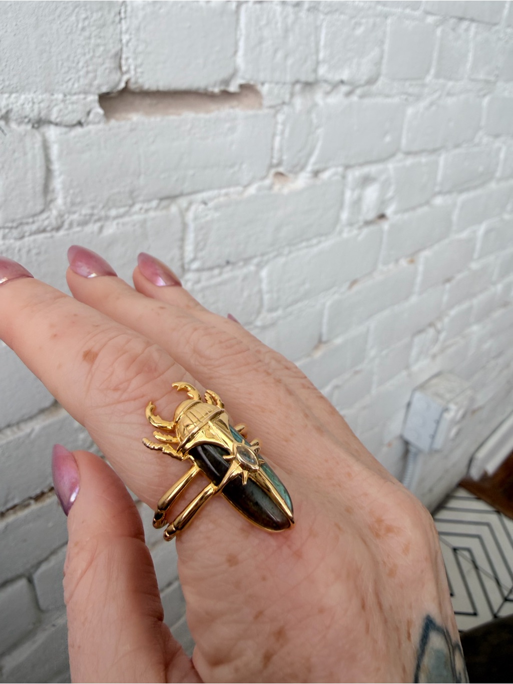 Gold Beetle Labradorite Ring — image 3 of 6